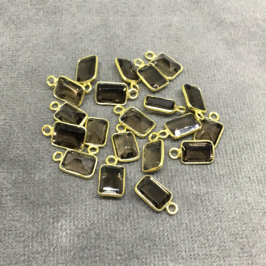 BULK PACK of Six (6) Gold Sterling Silver Pointed/Cut Stone Faceted Rectangle Shaped Smoky Quartz Bezel Pendants - Measuring 5mm x 7mm