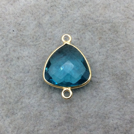 Gold Vermeil Faceted Aqua Blue Hydro (Lab Created) Quartz Trillion Shaped Bezel Connector - Measuring 15mm x 15mm - Sold Individually