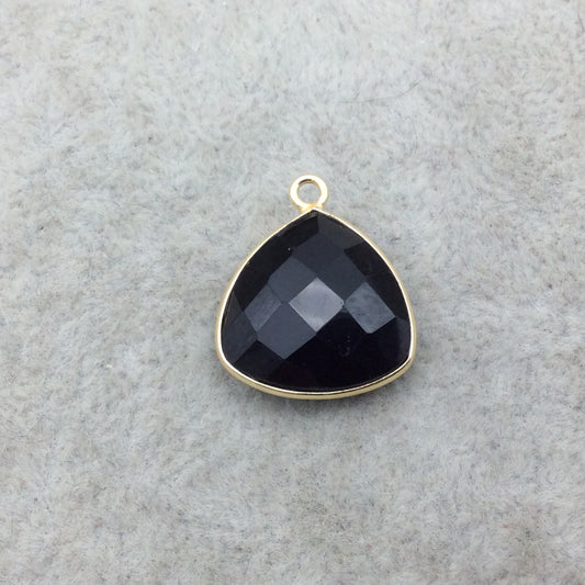 Gold Vermeil Faceted Jet Black Hydro (Lab Created) Chalcedony Trillion Shaped Bezel Pendant - Measuring 15mm x 15mm - Sold Individually