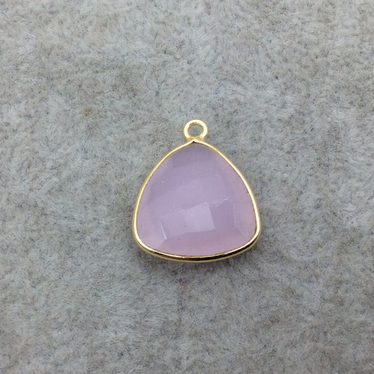 Gold Vermeil Faceted Pale Pink Hydro (Lab Created) Chalcedony Trillion Shaped Bezel Pendant - Measuring 15mm x 15mm - Sold Individually