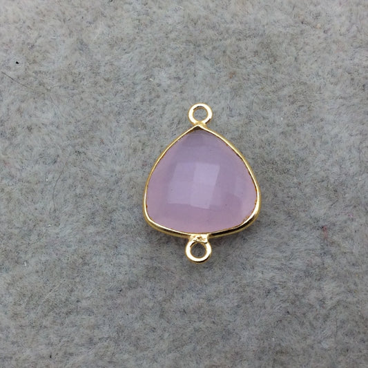 Gold Vermeil Faceted Pale Pink Hydro (Lab Created) Chalcedony Trillion Shaped Bezel Connector - Measuring 15mm x 15mm - Sold Individually
