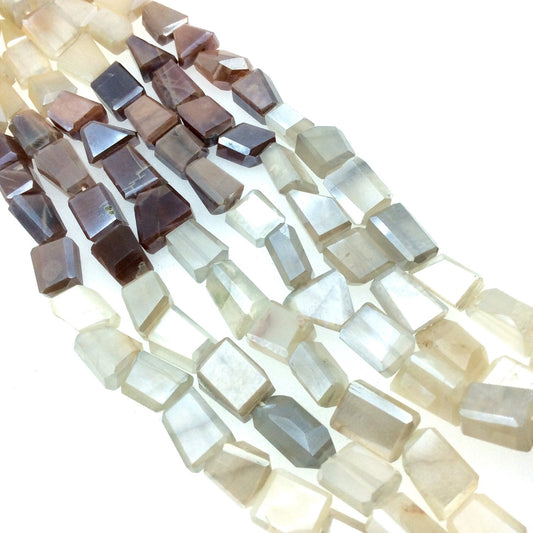8-10mm x 8-12mm Natural Faceted Mixed Peach, Gray & White Moonstone Nugget Beads - Sold by 15" Strands (Approx. 32 Beads) - Natural Gemstone