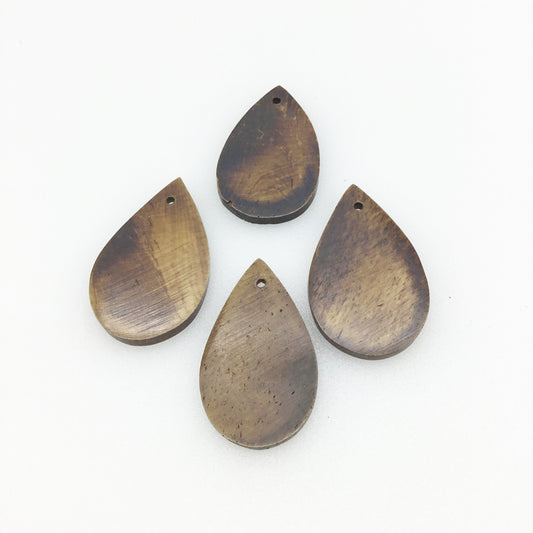 20mm x 30mm Brown Teardrop Shaped Lightweight Natural Ox Bone Pendant Component (Single-Drilled)