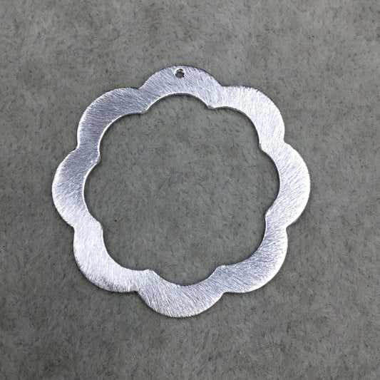 42mm x 42mm Medium Sized Silver Plated Copper Thick Open Scalloped Flower Blossom Shaped Components - Sold in Packs of 10 (585-SV)