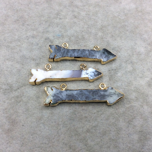 2-2.5" Gold Finish Arrow Shaped Electroplated Dendritic Opal Pendant - Measuring 50mm-64mm Long - Sold Individually