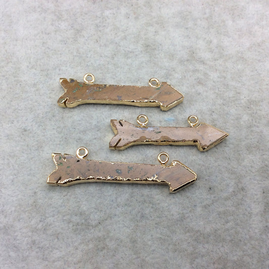 2-2.5" Gold Finish Arrow Shaped Electroplated Brown Jasper Pendant - Measuring 50mm-64mm Long - Sold Individually