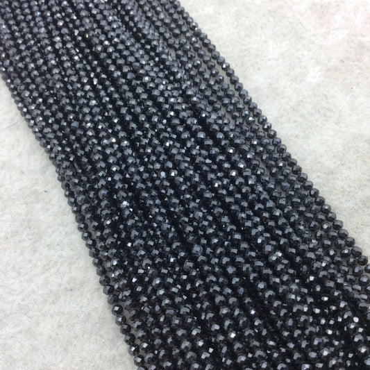 2mm Faceted Round/Ball Shaped Black Spinel Beads - 15" Strand (Approximately 200 Beads) - High Quality Hand-Cut Semi-Precious Gemstone!