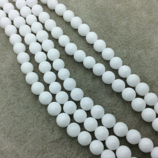 6mm Smooth Opaque Dyed White Jade Round/Ball Shaped Beads with 1mm Holes - 16" Strand (Approx. 60 Beads) - Natural Semi-Precious Gemstone