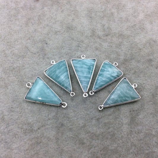 Silver Finish Faceted Green Amazonite Triangle Shape Bezel - Plated Copper Connector Component ~ 15mm x 20mm - Sold Individually