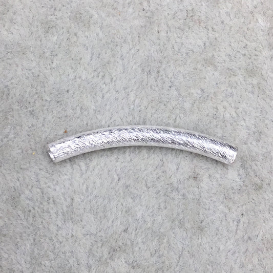 38mm x 4mm Silver Brushed Long Curved Tube (with 2mm Hole) Plated Copper Component - Sold in Packs of 10 (600-SV)