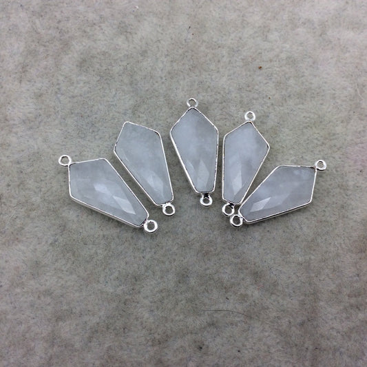 Silver Plated Natural White Beryl Faceted Dagger Shaped Copper Bezel Connector - Measures 12mm x 25mm - Sold Individually, Random