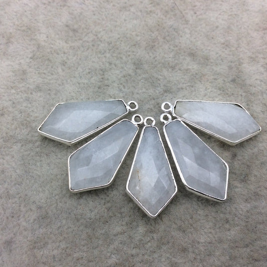 Silver Plated Natural White Beryl Faceted Dagger Shaped Copper Bezel Pendant - Measures 12mm x 25mm - Sold Individually, Random