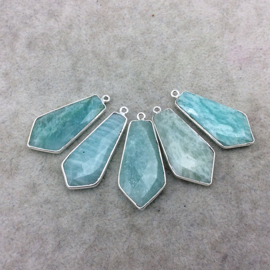 Silver Finish Faceted Green Amazonite Dagger Shape Bezel - Plated Copper Pendant Component ~ 15mm x 30mm - Sold Individually