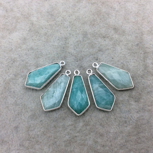 Silver Finish Faceted Green Amazonite Dagger Shape Bezel - Plated Copper Pendant Component ~ 10mm x 20mm - Sold Individually