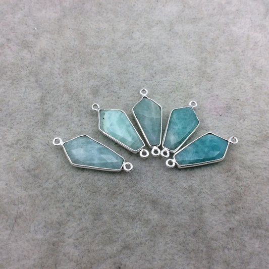 Silver Finish Faceted Green Amazonite Dagger Shape Bezel - Plated Copper Connector Component ~ 10mm x 20mm - Sold Individually