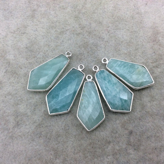 Silver Finish Faceted Green Amazonite Dagger Shape Bezel - Plated Copper Pendant Component ~ 12mm x 25mm - Sold Individually