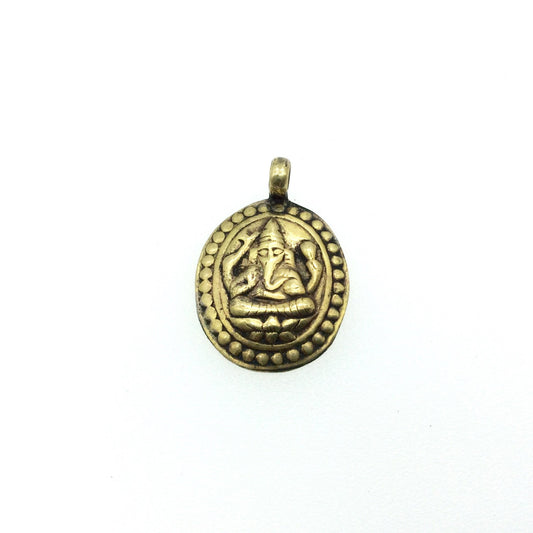 1" Oxidized Gold Plated Rustic Ganesha Copper Oval God/Deity Pendant with Attached Ring - 18mm x 25mm, Approximately