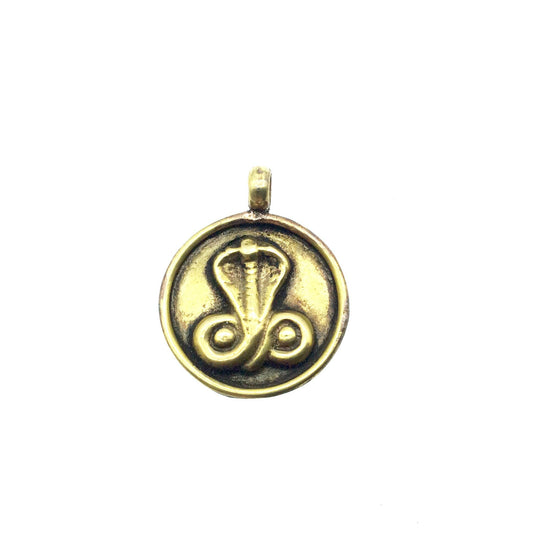 1" Oxidized Gold Plated Rustic Cobra/Naag Copper Circle/Coin/Disc God/Deity Pendant with Attached Ring - 20mm, Approximately