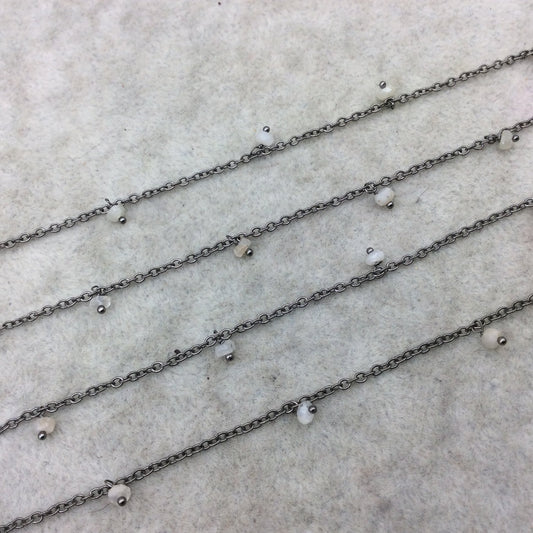 Gunmetal Plated Copper Wide Spaced Single Dangle Wrapped Chain with 3-4mm White Sapphire Rondelle Dangles - Sold Per Foot!!