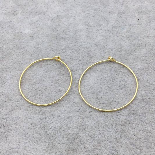 30mm x 30mm - 18k Gold Overlay Circle Shape - High Quality Earring Wire - Seven Pairs Per Pack (Fourteen Pieces Total)