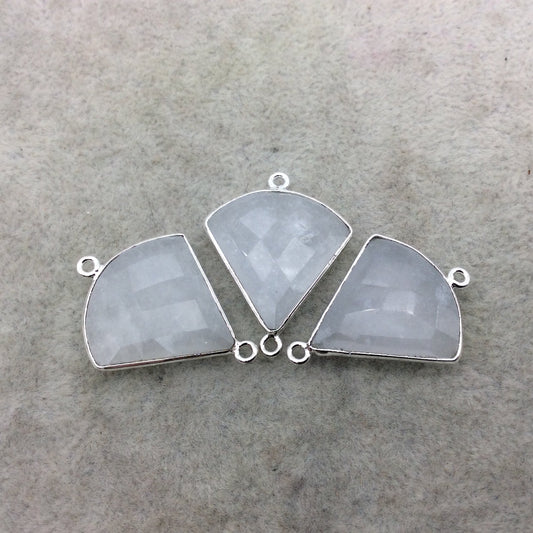 Silver Plated Natural White Beryl Faceted Fan Shaped Copper Bezel Connector - Measures 22mm x 22mm - Sold Individually, Random