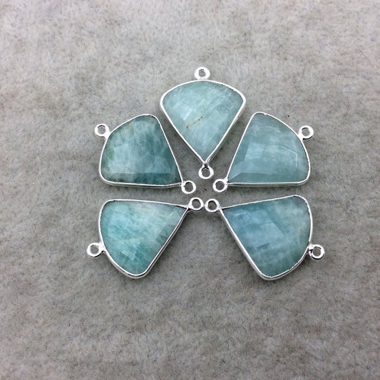 Silver Finish Faceted Green Amazonite Fan Shape Bezel - Plated Copper Connector Component ~ 18mm x 18mm - Sold Individually
