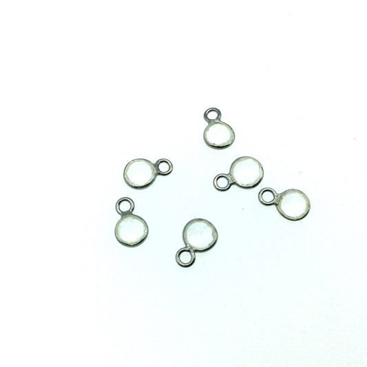 BULK LOT - Six (6) Gunmetal Sterling Silver Pointed/Cut Stone Faceted Round/Coin Shaped Clear Quartz Bezel Pendants - Measuring 4mm x 4mm