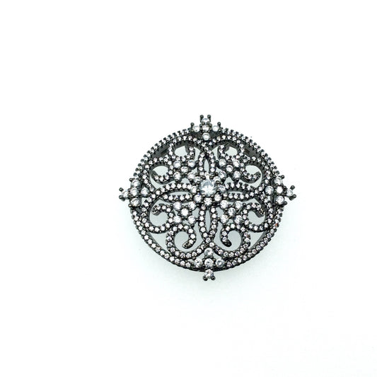 Gunmetal Plated CZ Cubic Zirconia Circle and Hearts Shaped Copper Slider - Measures 40mm, Approx. - Sold Individually, RANDOM