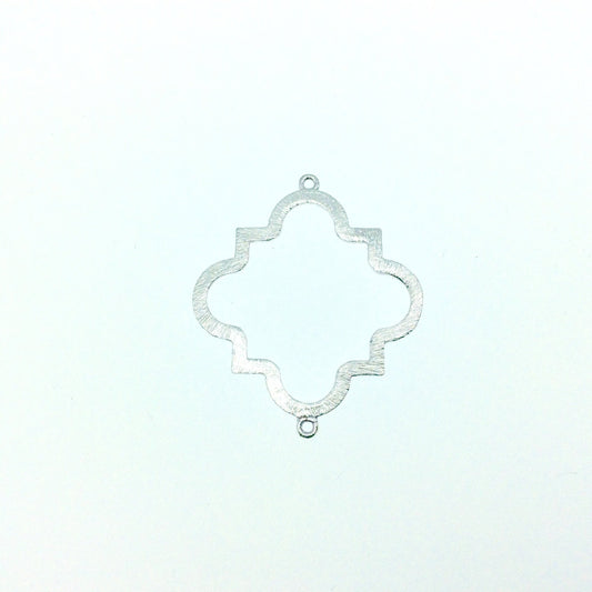 35mm Silver Brushed Finish Open Squared Quatrefoil Shaped Plated Copper Connector Components (Two Rings) - Sold in Packs of 10 - (602-SV)