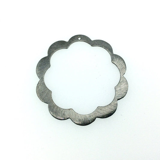 50mm x 52mm Large Sized Gunmetal Plated Copper Thick Open Scalloped Flower Blossom Shaped Components - Sold in Packs of 10 (586-GM)