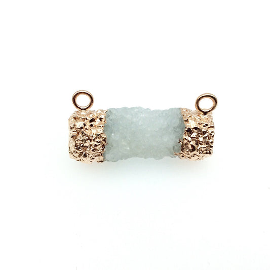 Medium Bright Rose Gold Electroplated Natural Druzy White Spirit/Cactus Quartz Cluster Pendant - Measuring 35-45mm Wide - INDIVIDUAL, RANDOM