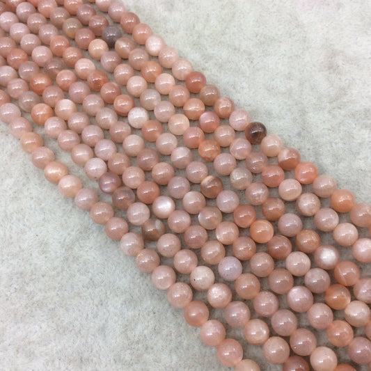 6mm Smooth Peach Moonstone Round/Ball Shaped Beads with 1mm Holes - 15" Strand (Approx. 60 Beads) - Natural High Quality Gemstone