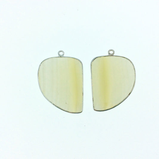 One Pair of OOAK Silver Finish Faceted Yellow Banded Agate Freeform Shaped Bezel Pendants "SD"- Measuring 22mm x 30mm - Natural Gemstone