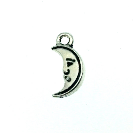 Silver Plated Half Crescent/Moon with Face Pendant with One Ring- Measuring 5mm x 10mm - Sold Individually, Chosen at Random