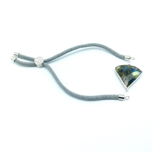 Gray Half Finished Cord Bracelet with Silver Plated Tree of Life Sliding Stopper Bead - 115mm Single Cord Length, 8mm Stopper Bead