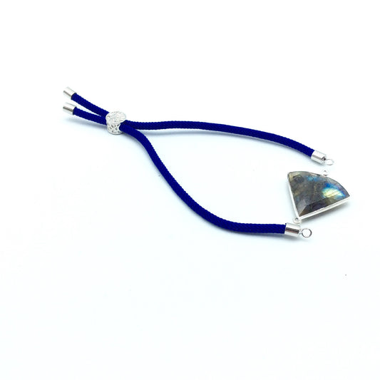 Cobalt Blue Half Finished Cord Bracelet with Gunmetal Plated Tree of Life Sliding Stopper Bead - 115mm Single Cord Length, 8mm Stopper Bead