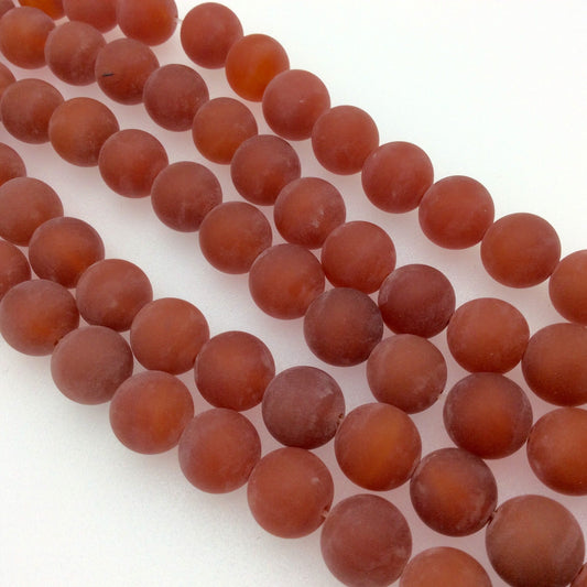 12mm Natural Matte Dyed Opaque Brick Red Agate Round/Ball Shaped Beads with 1mm Holes - 15" Strand (Approx. 32 Beads) - Quality Gemstone