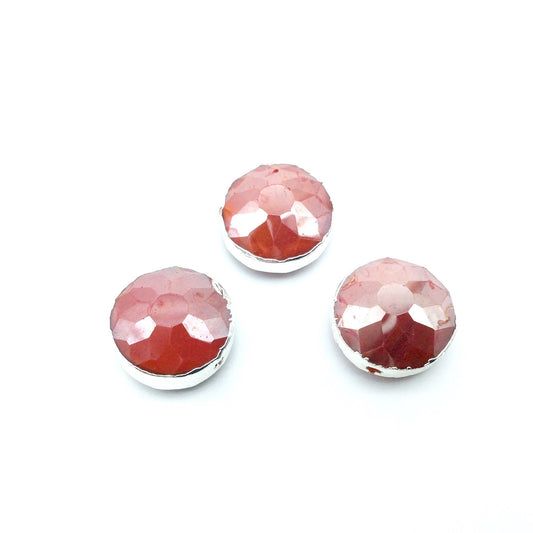 Silver Electroplated Faceted Opaque Orange Red Crystal Round/Coin Shaped Bead - 14mm - Sold Individually, At Random - High Quality Crystal