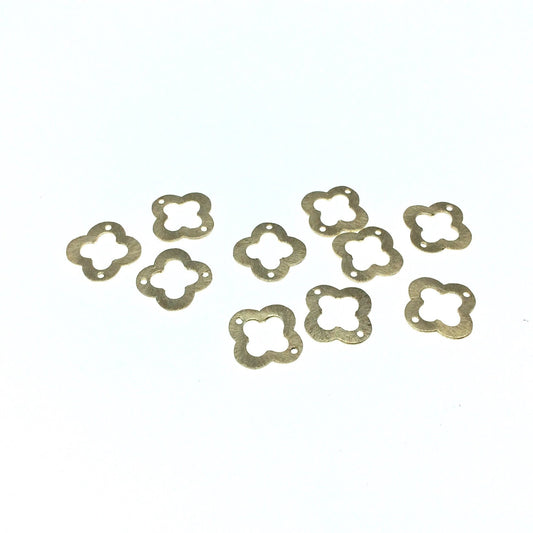 17mm Gold Brushed Finish Thick Open Quatrefoil Shaped Plated Copper Components - Sold in Pre-Counted Bulk Packs of 10 Pieces - (048-GD)