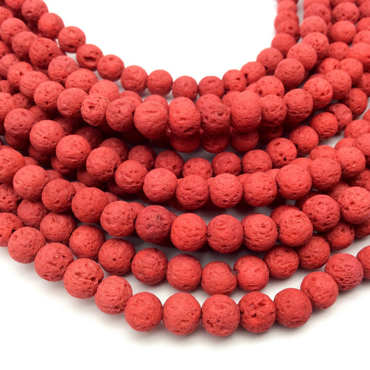 6mm Bright Red Colored Volcanic Lava Rock Round/Rondelle Shaped Diffuser Beads w/ 1.5mm Holes - Sold by 15" Strands (Approx. 65 Beads)