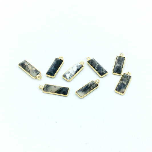 Gold Vermeil Faceted Cut Stone Rectangle Shaped Dendritic Opal Bezel Pendant - Measuring 5mm x 15mm - Sold Per Piece