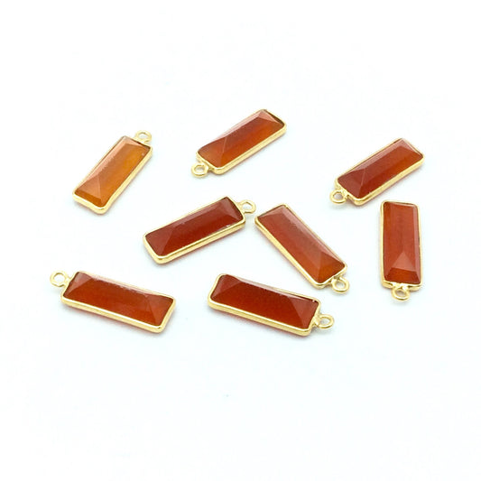 Gold Vermeil / Silver Faceted Cut Stone Rectangle Shaped Carnelian Bezel Pendant/Connector - Measuring 5mm x 15mm - Sold Per Piece