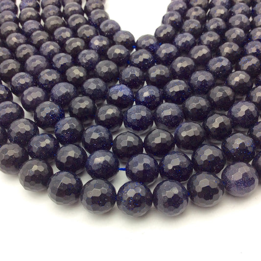 12mm Faceted Manmade Blue Goldstone (Glass) Round/Ball Shaped Beads - Sold by 14.5" Strands (Approximately 32 Beads) - Synthetic Gemstone