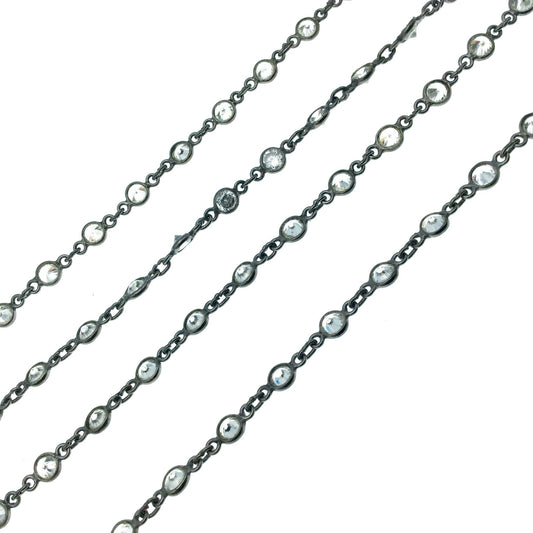 Gunmetal Plated Copper Link Bezel Rosary Chain with 4mm CZ Cubic Zirconia Circle/Coin Bezels - Sold by the Foot