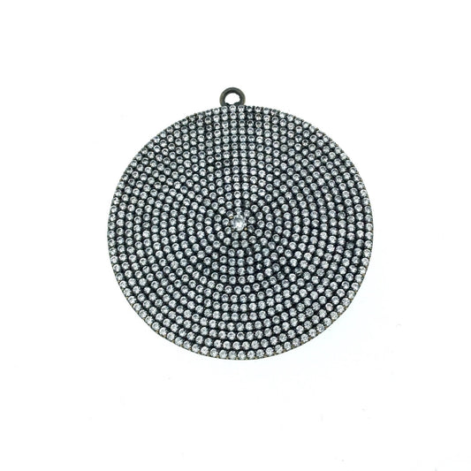 Oxidized Gold Plated CZ Cubic Zirconia Inlaid Disc/Circle Shaped Copper Pendant - Measuring 43mm x 43mm