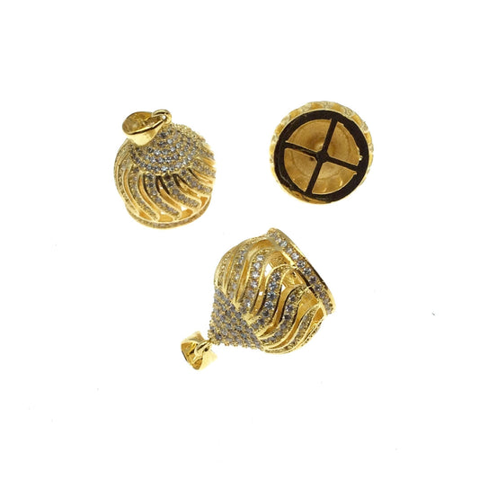 Gold Plated CZ Cubic Zirconia Crown Shaped Copper Tassel Cap Pendant - Measures 14mm x 15mm - Sold Individually, RANDOM