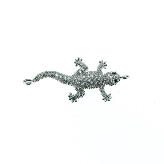 Silver Plated CZ Cubic Zirconia Lizard Shaped Copper Connector - Measures 30mm, Approx. - Sold Individually, RANDOM