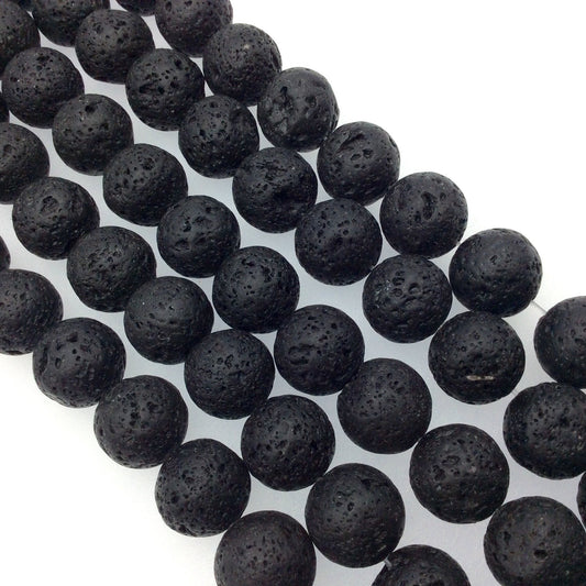 16mm Round/Ball Shaped Natural Black Waxed Lava Rock Beads with 1mm Holes - 15.5" (Approx 24 Beads per Strand)