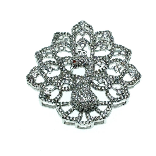 Silver Plated CZ Cubic Zirconia Inlaid Fancy Peacock Copper Slider - Measures 40mm x 40mm, Approx. - Sold Individually, RANDOM