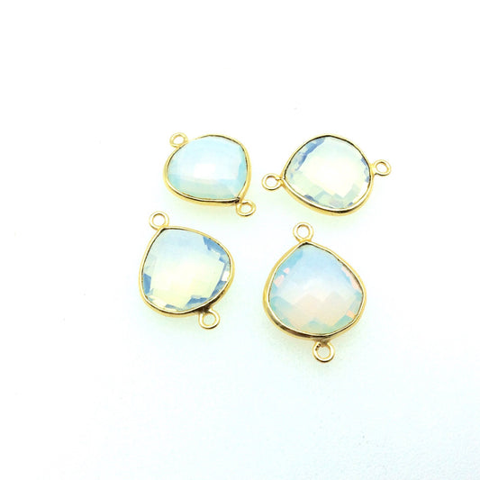 Gold Plated Faceted Opalite (Lab Created) Heart/Teardrop Shaped Bezel Connector - Measuring 16mm x 16mm - Sold Individually
